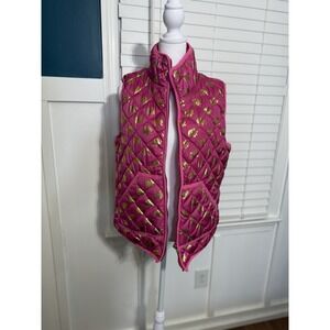 Simply Southern Pink Gold Elephant Print Quilted Vest Zip Pockets RN56774-Medium
